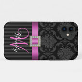 Black Grey Hot Pink Damask Stripes Case-Mate iPhone Case (Achterkant (horizontaal))