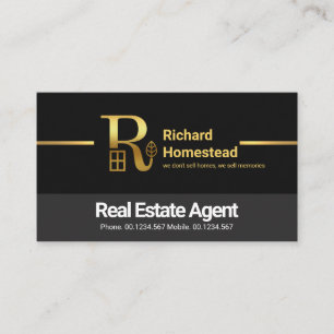 Black Grey Layers Gold Line Real Estate Agent Visitekaartje