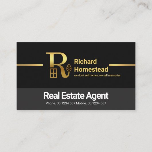 Black Grey Layers Gold Line Real Estate Agent Visitekaartje (Voorkant)
