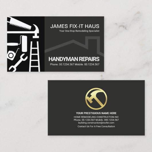 Black Grey Layers Handyman Tools Visitekaartje (Voorkant / Achterkant)