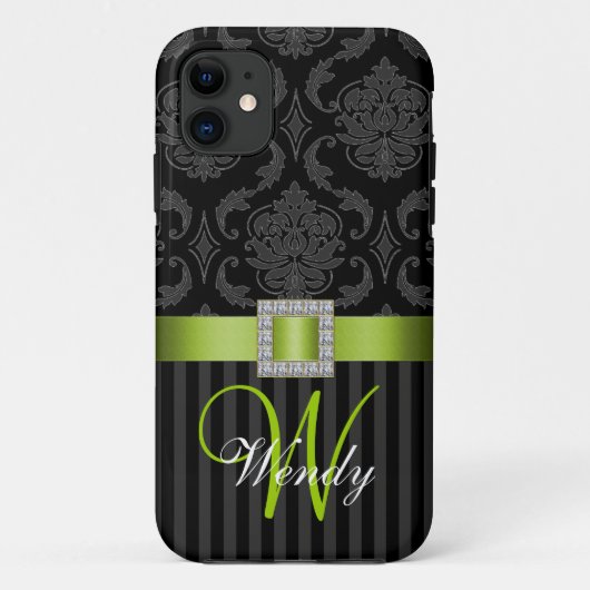 Black Grey Limoen Green Damask Stripes iPhone 5 Ho Case-Mate iPhone Case (Achterkant)
