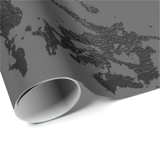 Black Grey Marble Silver Abstracte Strokes Caracol Cadeaupapier (Rol Hoek)