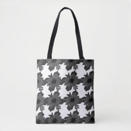 Black Grey Modern Abstract Floral Pattern Tote Bag