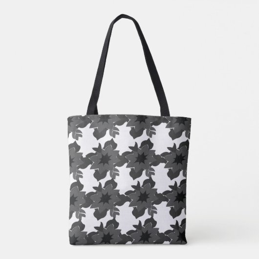 Black Grey Modern Abstract Floral Pattern Tote Bag (Achterkant)
