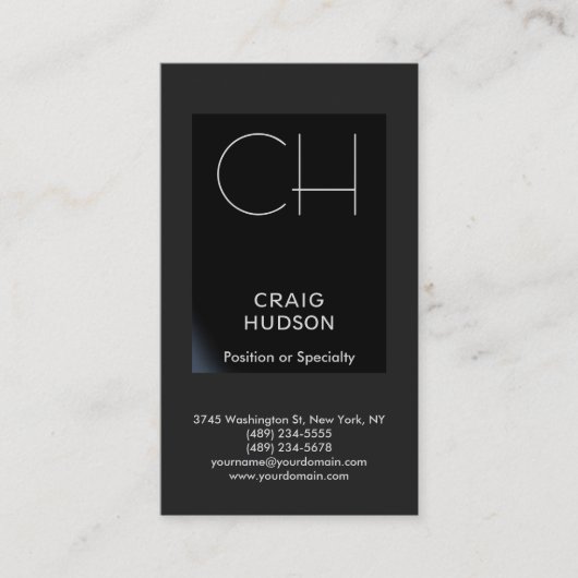 Black Grey Monogram Professional Visitekaartje (Voorkant)