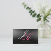 Black Grey Monogram Simple Plain Visitekaartje (Staand voorkant)