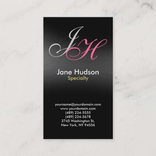 Black Grey Monogram Simple Plain Visitekaartje (Voorkant)