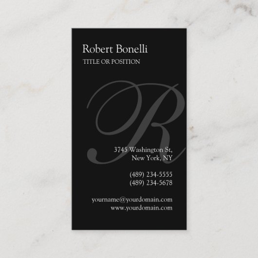 Black Grey Monogram Visitekaartje (Voorkant)