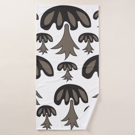 Black Grey Mushroom Patroon Badhanddoek (Badhanddoek)