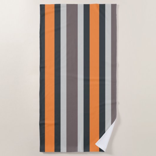 Black Grey Oranje Striped Beach Life Pattern Strandlaken (Voorkant)