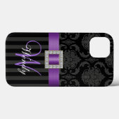 Black Grey Paars Damask Stripes Patroon Case-Mate iPhone Case (Achterkant (horizontaal))