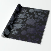 Black Grey Paars Ombre Modern  Floral Cadeaupapier (Uitgerold)