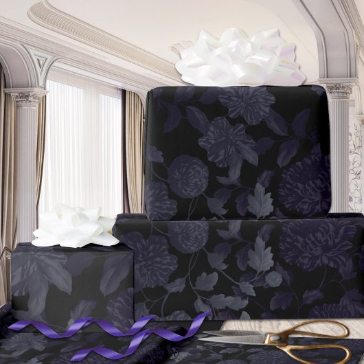 Black Grey Paars Ombre Modern  Floral Cadeaupapier