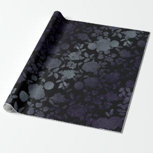 Black Grey Paars Ombre Modern  Floral Cadeaupapier