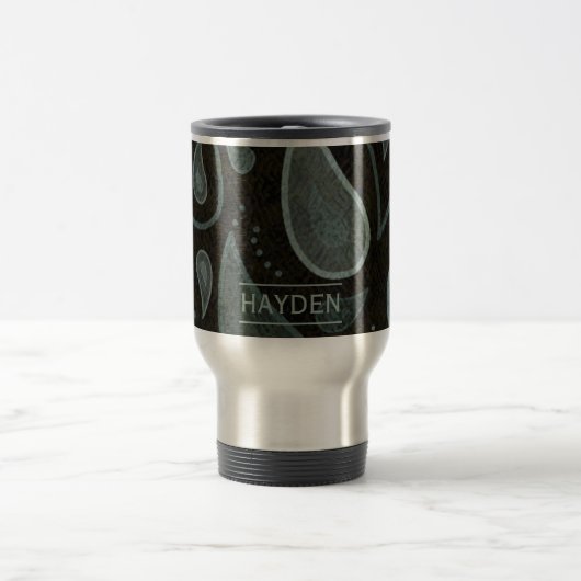 Black Grey Paisley Pattern Elegant Personalised Reisbeker (Center)