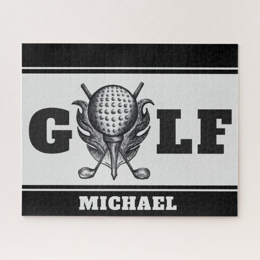 Black Grey Personalized GOLF Ball T-shirt Clubs Sp Legpuzzel (Horizontaal)