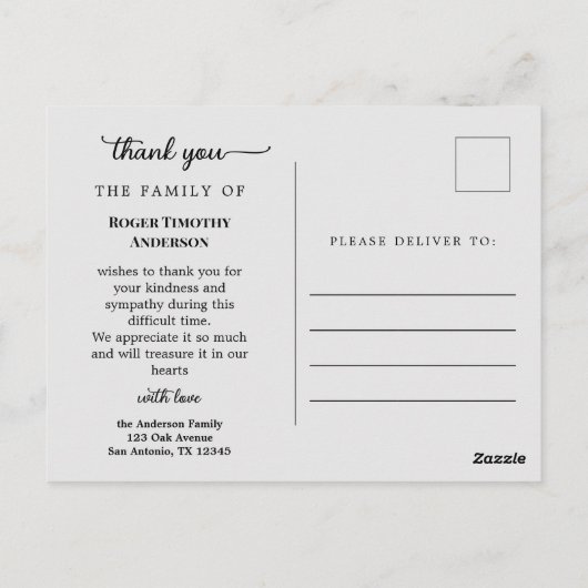 Black Grey Photo in Loving Memory Hartelijk dank Briefkaart (Achterkant)