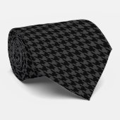 Black Grey Pied de Poule Small Houndstooth Stropdas (Opgerold)