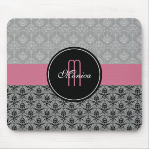 Black Grey Pink  Floral Damasgebondenheid Muismat