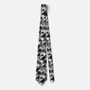 Black Grey Pixel Geometric Abstract Art Stropdas