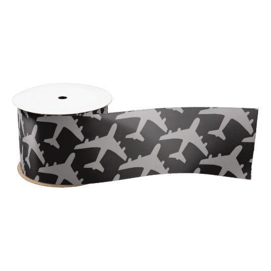 Black Grey Plane Airplanes Pilot Plane Aviation Satijnen Lint (Spoel)