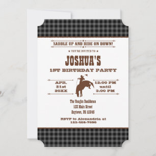Black Grey Pset Cowboy Rodeo Birthday Uitnodiging
