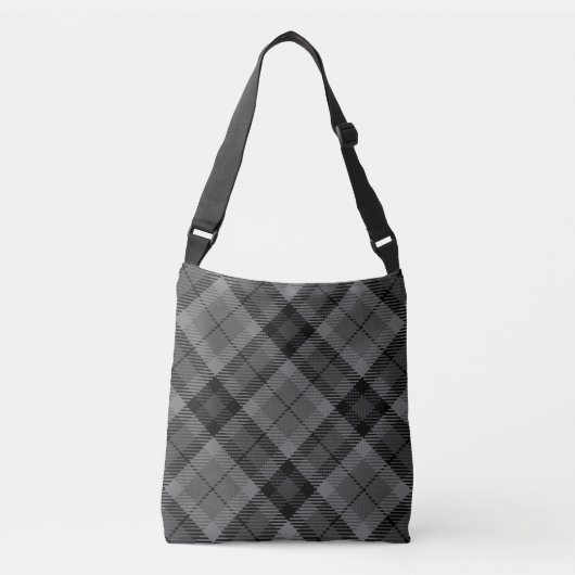 Black Grey Pset Stripes Tartan Patroon Crossbody Tas (Voorkant)