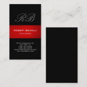 Black Grey Red Stripe Monogram Visitekaartje (Voorkant / Achterkant)