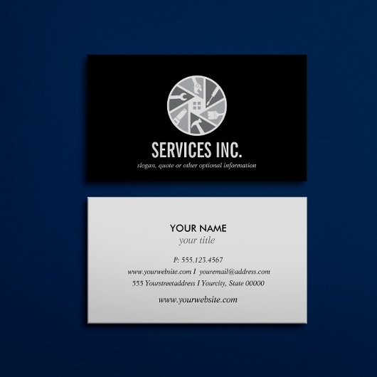 Black Grey Repairing Services logo professional Visitekaartje