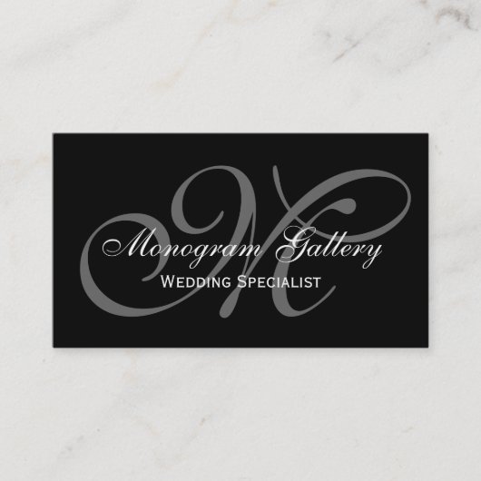 Black Grey Script Monogram Weddenschap Business Visitekaartje (Voorkant)