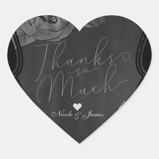 Black Grey Silver Elegant Glam Floral Hart Sticker (Voorkant)