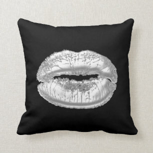 Black Grey Silver Metallic Kus Lips Makeup Artist Kussen