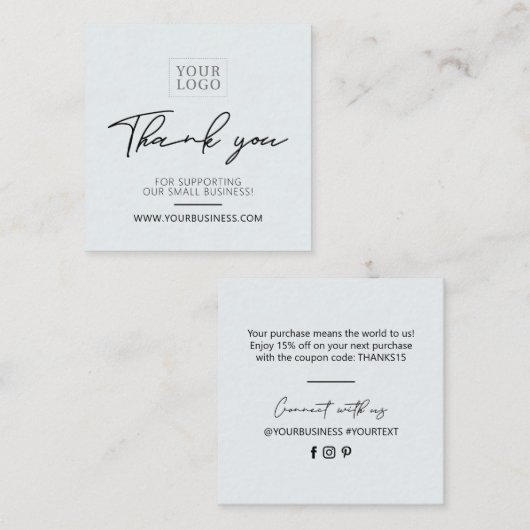 Black & Grey Simple Business Hartelijk dank voor t Vierkante Visitekaartje (Voorkant / Achterkant)