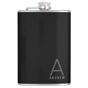 Black Grey Simple Modern Monogram op maat Heupfles