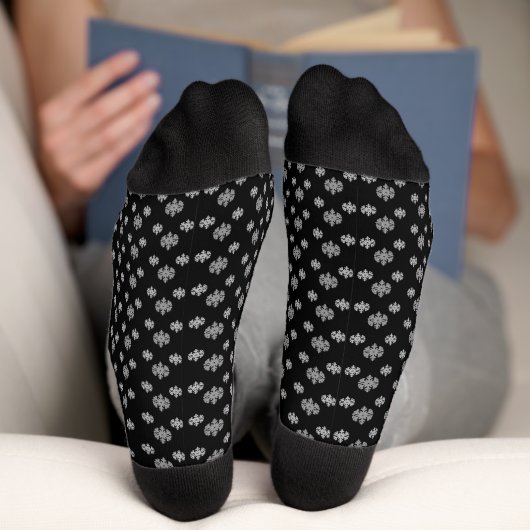 Black Grey Snowflakes Sokken (Onderkant)