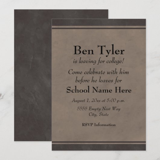 Black Grey Stripe Leaving for College Party nodigt Kaart (Voorkant / Achterkant)