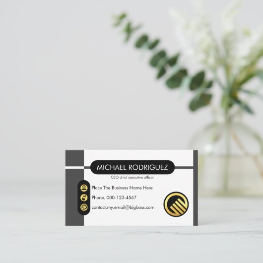 Black & Grey Tab Layers Startup Visitekaartje (Staand voorkant)