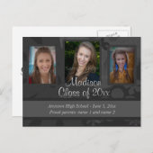 Black & Grey Three Photo Afstuderen Save the Date Aankondigingskaart (Voorkant / Achterkant)