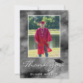 Black Grey Waterverf Afstuderen Foto Bedankkaart (Voorkant)