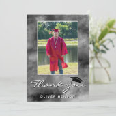 Black Grey Waterverf Afstuderen Foto Bedankkaart (Staand voorkant)