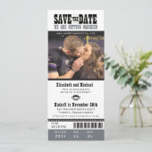 Black Grey Wedding Save the Date Football Ticket (Staand voorkant)