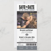 Black Grey Wedding Save the Date Football Ticket (Voorkant)