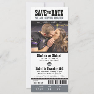 Black Grey Wedding Save the Date Football Ticket