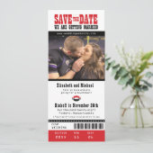 Black Grey Wedding Save the Date Football Ticket (Staand voorkant)