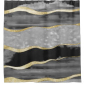 Black Grey White Agate Gold Stripe Glam #1 #gem   Douchegordijn (Voorkant)