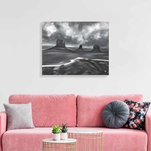 Black Grey White Charcoal Monument Valley Canvas Afdruk (Insitu (Woonkamer))