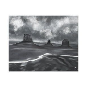 Black Grey White Charcoal Monument Valley Canvas Afdruk