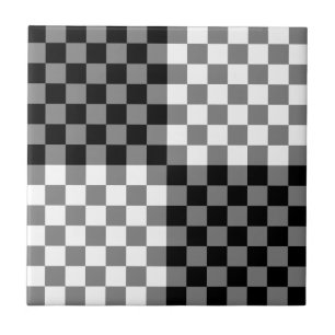 Black Grey White Check Tile Pattern of Sports Tegeltje