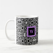 Black Grey White Cubism met Paarse monogram Koffiemok (Links)