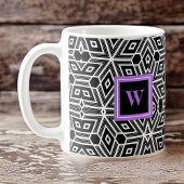 Black Grey White Cubism met Paarse monogram Koffiemok